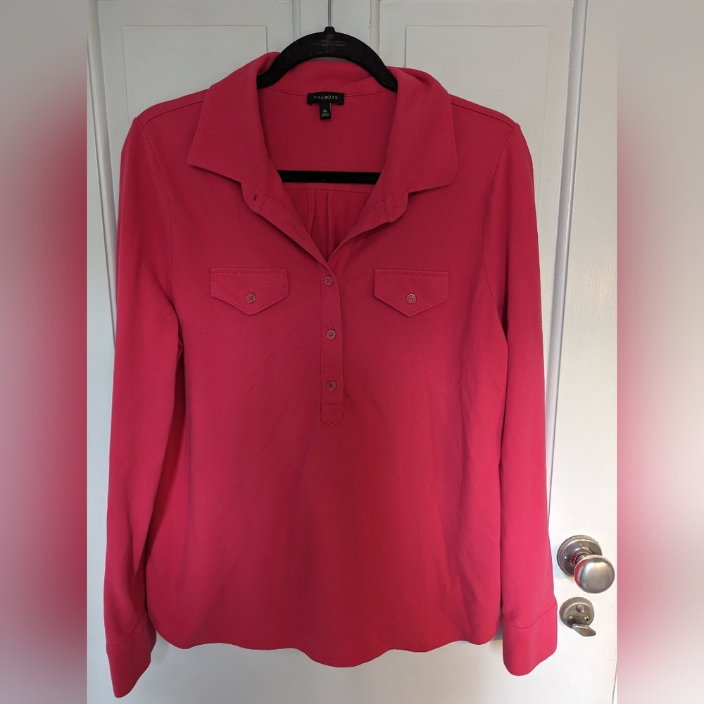 $10 SALE Talbots Long sleeve collared shirt size XL Pink Casual Comfy